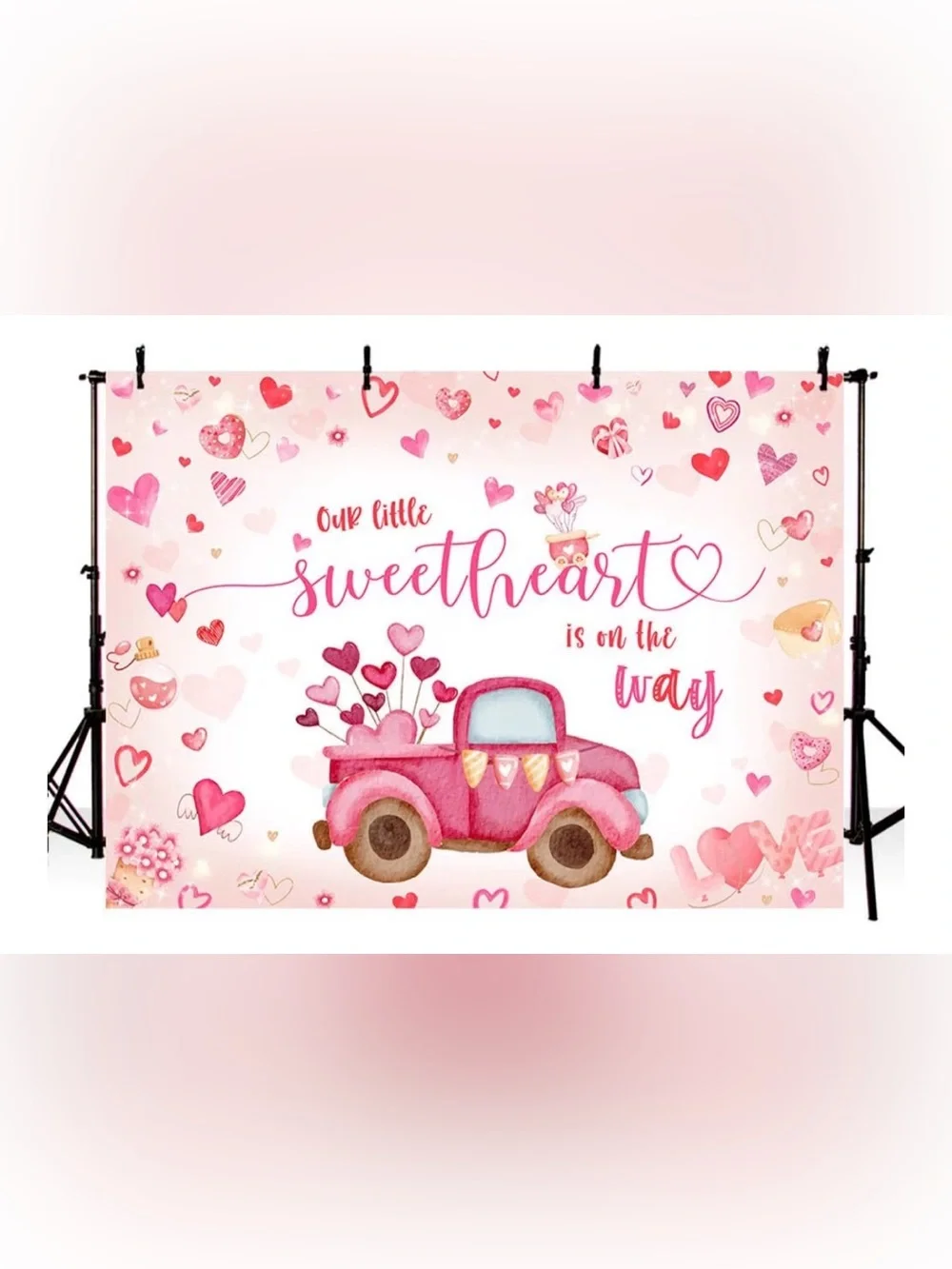 New 7’x5’ “Our Little Sweetheart is on the Way” Photography Backdrop Hearts